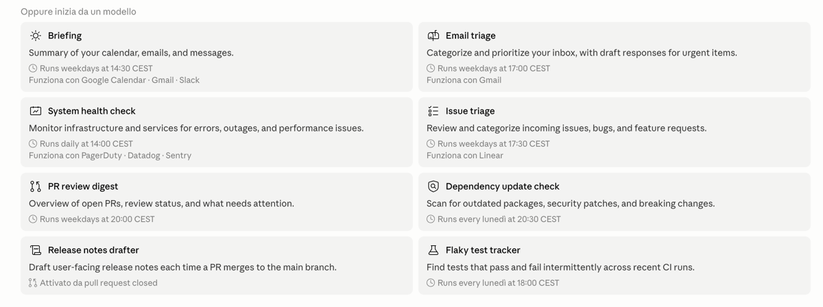 La pagina Routine di Claude Code con l'elenco delle routine automatizzate attive