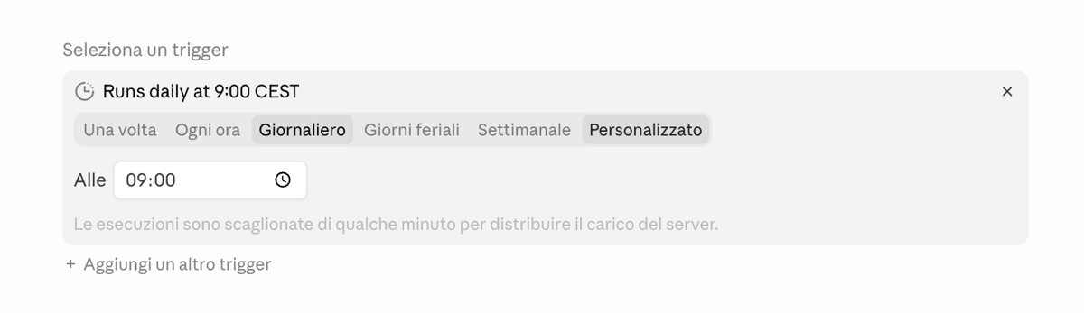 La scelta del trigger di una routine: orario fisso, cadenza settimanale o evento
